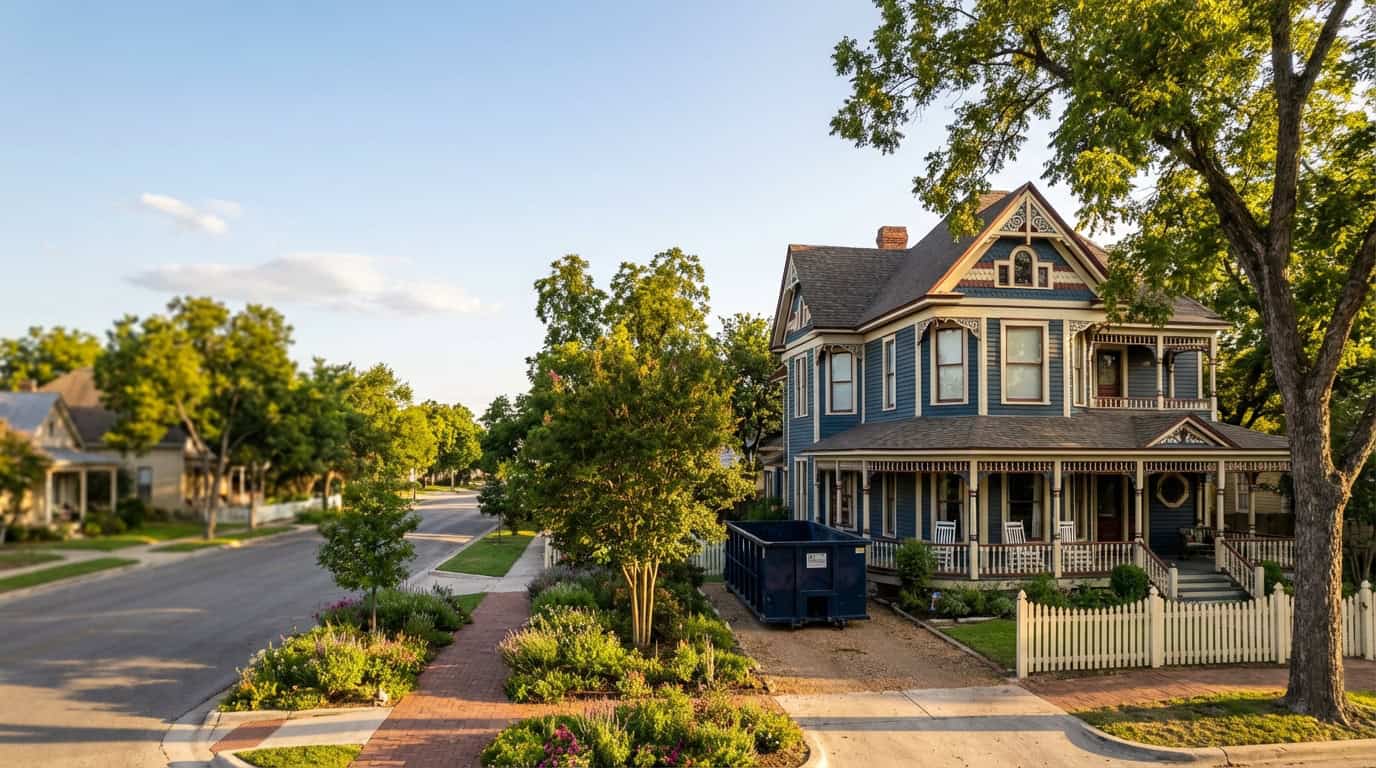 Dumpster rental delivery near the Georgetown, Texas town square